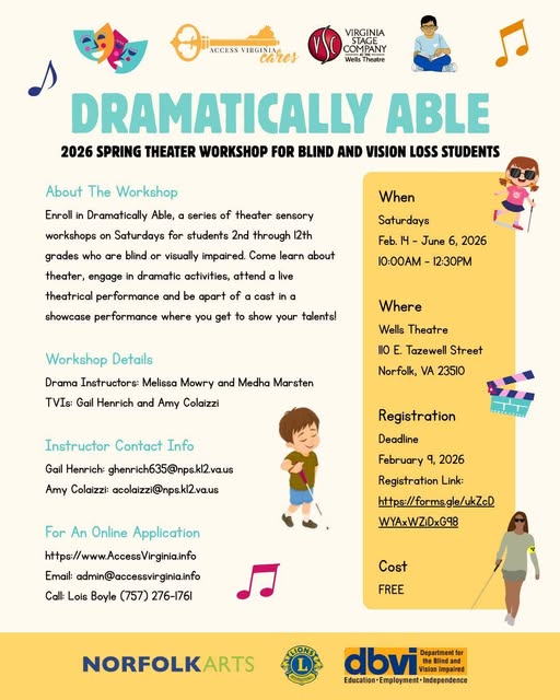 Free Dramatically Able Workshops for students with visual impairments