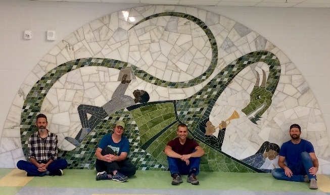 New public art: Camp Allen stone mosaic “The Dragon Family”