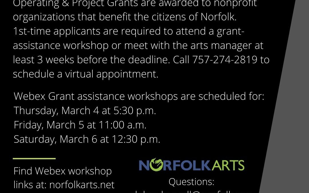 Nonprofit Organizations apply by 04/02 for a Norfolk Arts Grant