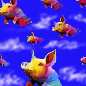 image of pigs flying painted by 2018 exhibiting artist David Gwaltney