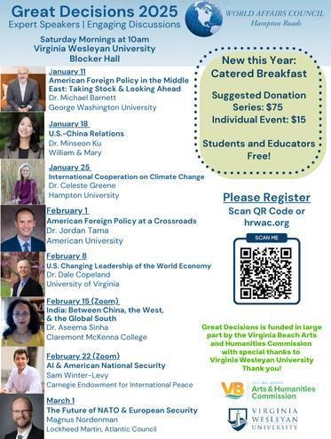 Save the dates in 2025 for Great Decisions presented by the World Affairs Council