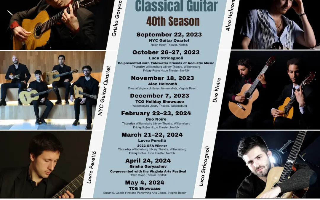 Tidewater Classical Guitar Concert Series Planning for Five Norfolk Virginia Stops