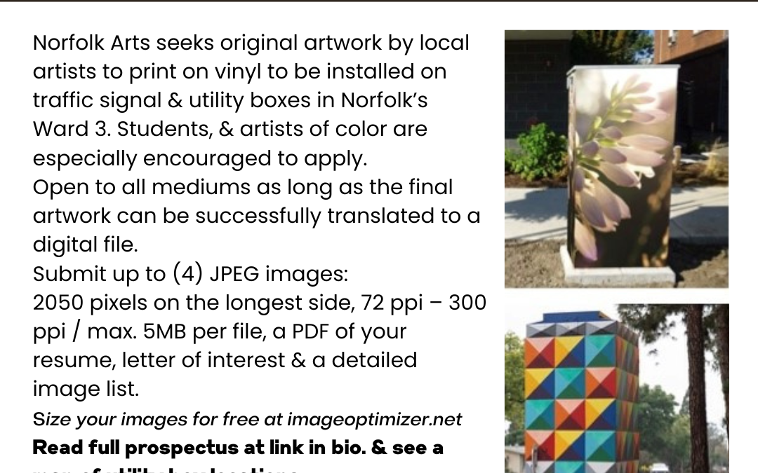 Submit your artwork to be printed on vinyl wrap and installed in Norfolk, VA’s Ward 3